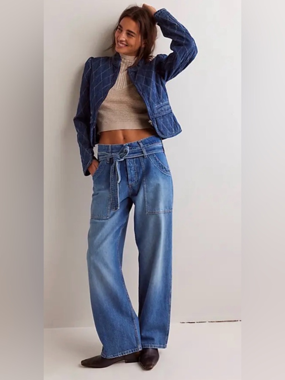 We The Free Blue Jay Belted Boyfriend Jeans 🔥 size 32